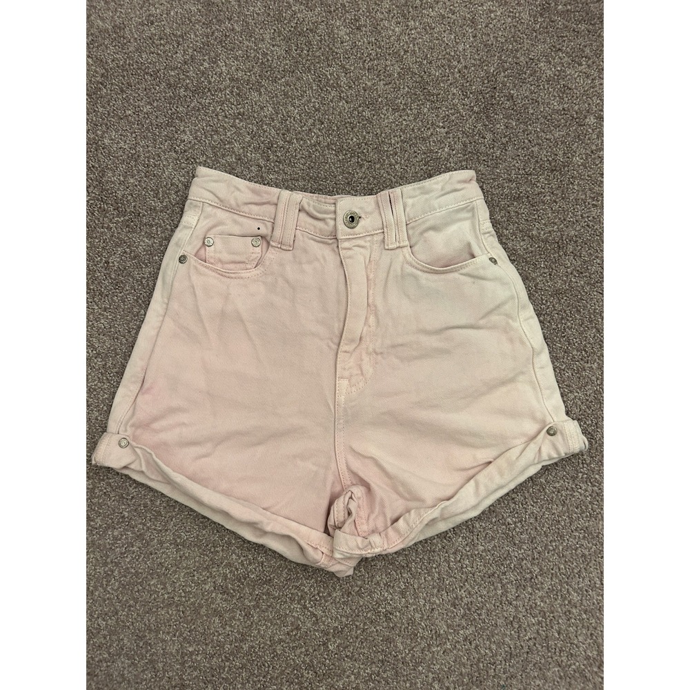 Zara Denim Shorts Womens Size 2 Pink Good High Waisted Rolled Hem Cotton